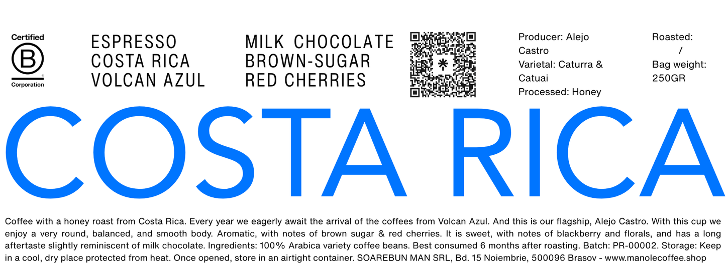 COSTA RICA VOLCAN AZUL – HONEY – 85